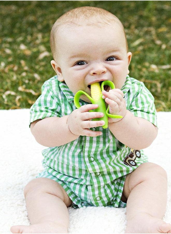 Baby Banana Baby Banana - Corn Cob Toothbrush, Training Teether Tooth Brush for Infant, Baby, and Toddler Green/Yellow Cornelius  - Image 4
