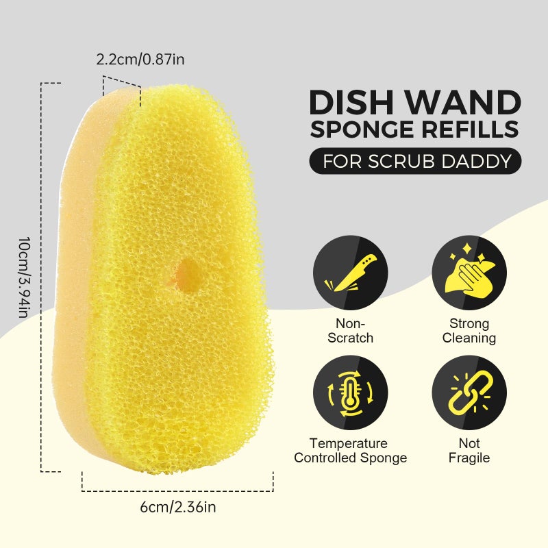 RIMAY Sponge Refills for Scrub Daddy Dish Daddy - 10 Packs Dish Wand Refills, Scrub Brush Replacement Heads, Dish Brush Replacement Head for Kitchen Cleaning, Yellow (Only Sponge Heads) - Image 2