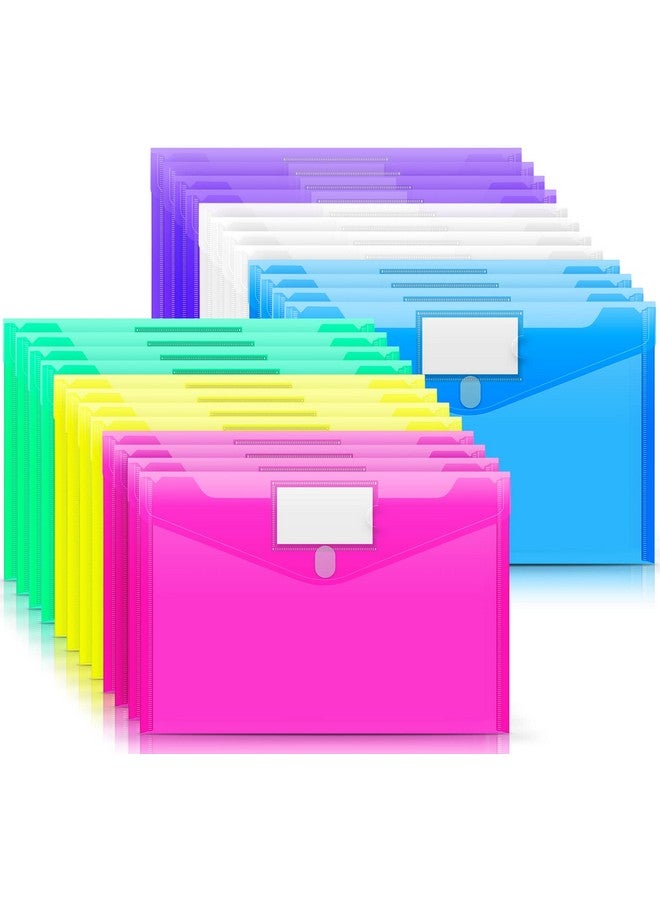 Sooez 24 Pack Plastic Envelopes Poly Envelopes, Clear Document Folders Us Letter A4 Size File Envelopes With Label Pocket For Home Work Office Organization, Assorted Color - Image 1