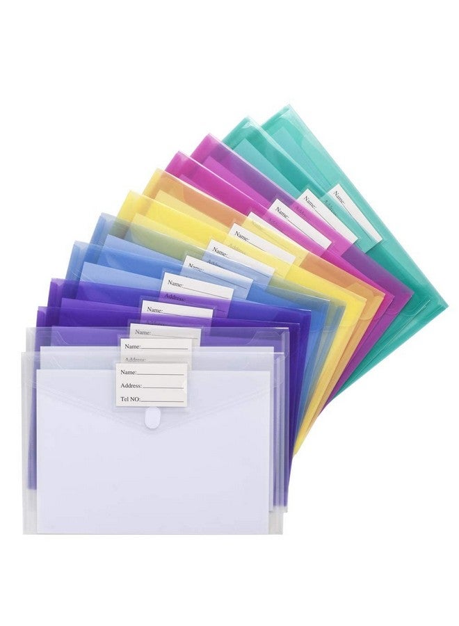 Sooez 24 Pack Plastic Envelopes Poly Envelopes, Clear Document Folders Us Letter A4 Size File Envelopes With Label Pocket For Home Work Office Organization, Assorted Color - Image 2