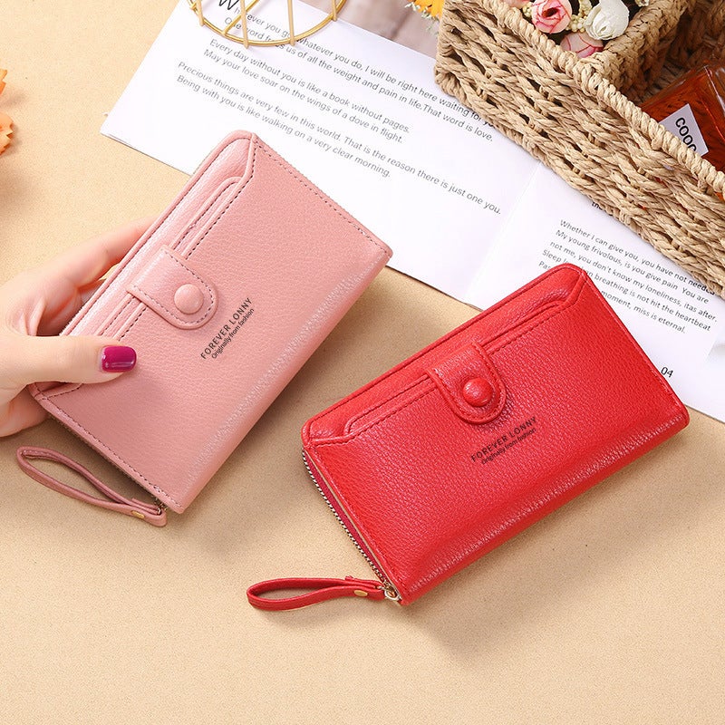 Multifunctional Solid Color PU Leather Wallet, RFID Blocking Design Portable Daily Storage Purse for Cards Cash Coin Business Use - Image 1