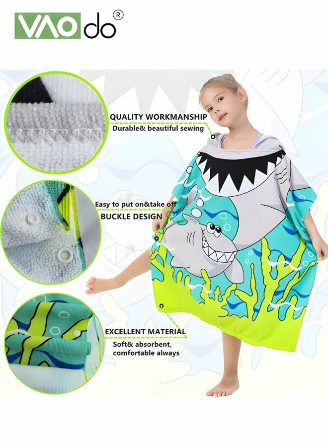 فاو دو منشفة حمام للأطفال من سن 1 إلى 6 سنوات، منشفة بغطاء للرأس من الألياف الدقيقة، منشفة حمام فائقة النعومة، رداء حمام، رداء حمام للسباحة، عطلة الشاطئ، لعب المياه، حمام السباحة، أغطية السباحة (قطعة واحدة) - Image 2