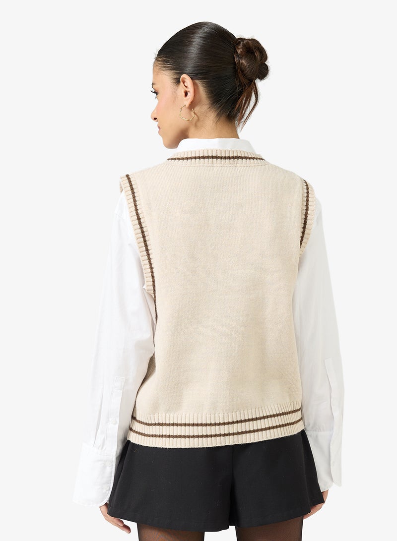 Ginger V Neck Varsity Style Vest - Image 2