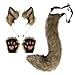 HAOAN Faux Fur Wolf Ears Headband Fox Tail and Paw Gloves Set Cosplay Halloween Costume Accessories - Image 3