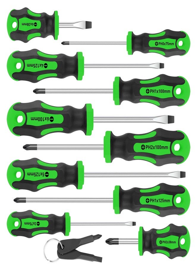 Amartisan 10-Piece Magnetic Screwdrivers Set, 5 Phillips and 5 Slotted Tips Professional Cushion Grip Screwdriver Set 2pcs Portable Multifunction Key Mini Screwdriver (Green) - Image 1