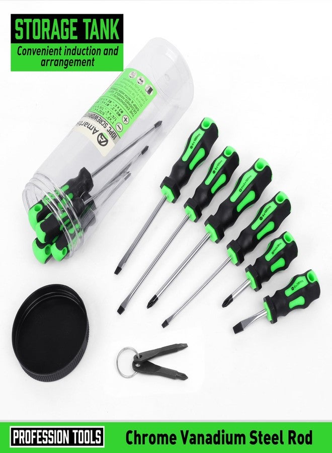 Amartisan 10-Piece Magnetic Screwdrivers Set, 5 Phillips and 5 Slotted Tips Professional Cushion Grip Screwdriver Set 2pcs Portable Multifunction Key Mini Screwdriver (Green) - Image 3