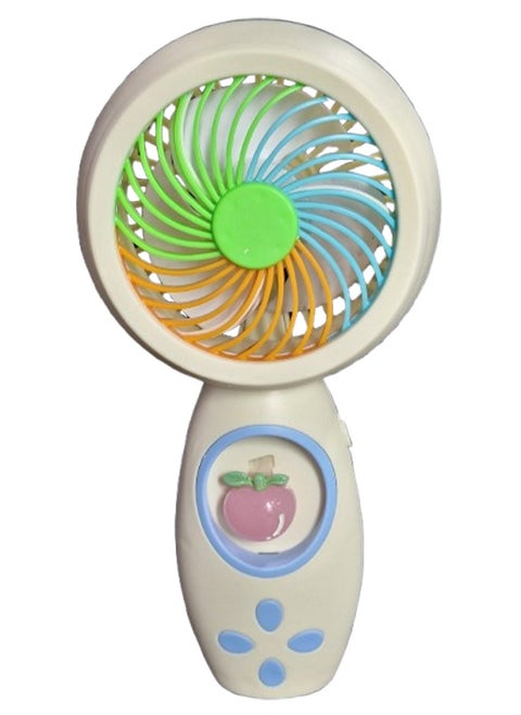 Mini handheld fan HQ66-30A, cute design with bright colors, small size and easy to carry by hand or put in bag, equipped with USB rechargeable battery, on/off button one speeds , nice summer and birthday gift for kids and adults, high quality and easy to use