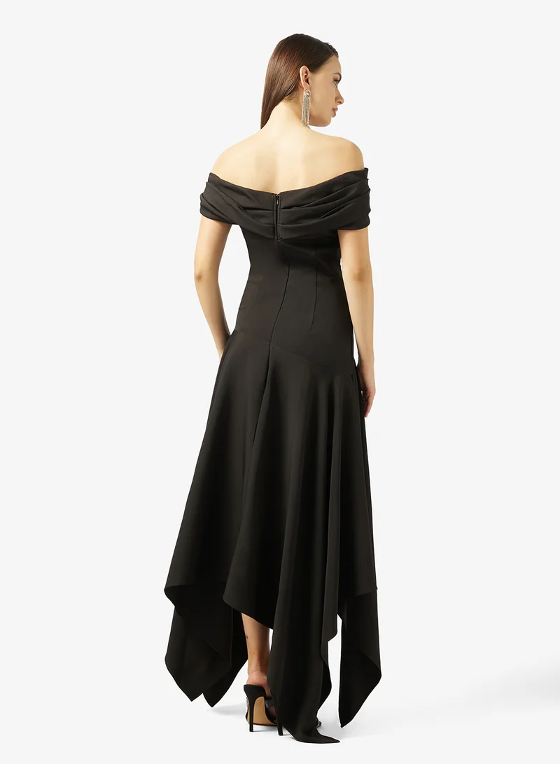 Namshi x  Drop Shoulder Draped Evening Crepe Dress for Women | Best Price UAE