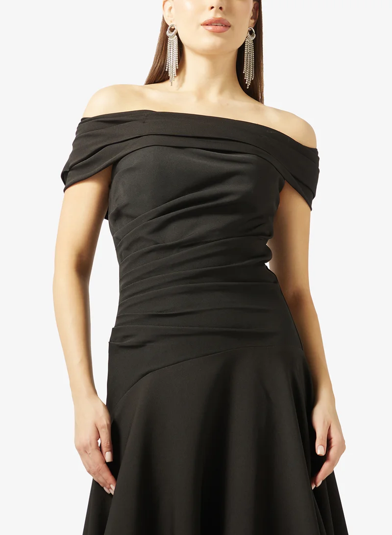 Namshi x  Drop Shoulder Draped Evening Crepe Dress for Women | Best Price UAE