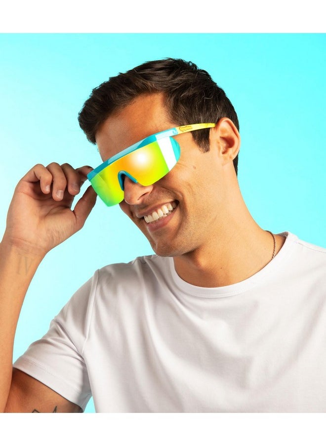 Tipsy Elves - Neon Blue Jam Blasters Sport Style Reflective Sunglasses - Image 1