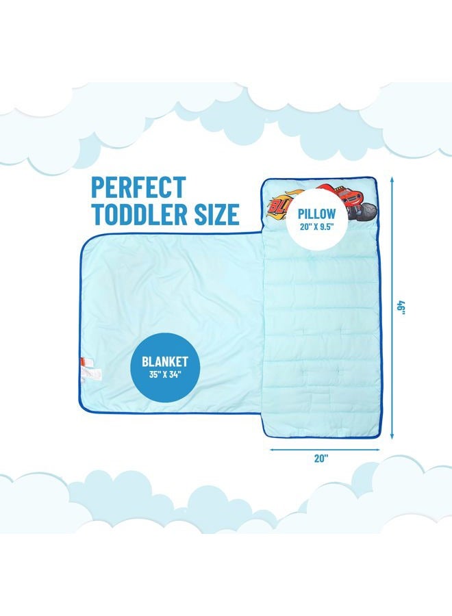 Jay Franco Blaze and The Monster Machines Ready to Race Mat – Built-in Pillow Blanket - Super Soft Microfiber Kids'/Toddler/Children's Bedding, Ages 3-7 (Official Machines), Blue - Blaze - Image 2