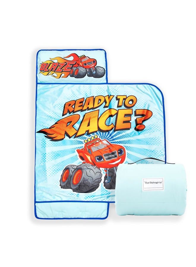 Jay Franco Blaze and The Monster Machines Ready to Race Mat – Built-in Pillow Blanket - Super Soft Microfiber Kids'/Toddler/Children's Bedding, Ages 3-7 (Official Machines), Blue - Blaze - Image 1