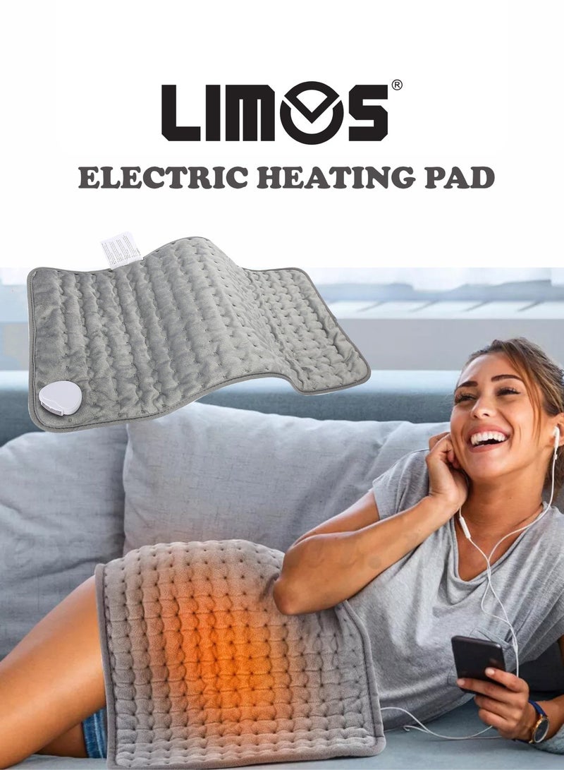 LIMOS Electric Heating Pad with 4 Timer Settings, Auto Shut Off and 6 Heat Levels, Dry Heat Therapy for Back, Neck, Shoulders, Knees, Arms and Legs, Ideal Gift for Women and Men in Grey - Image 1