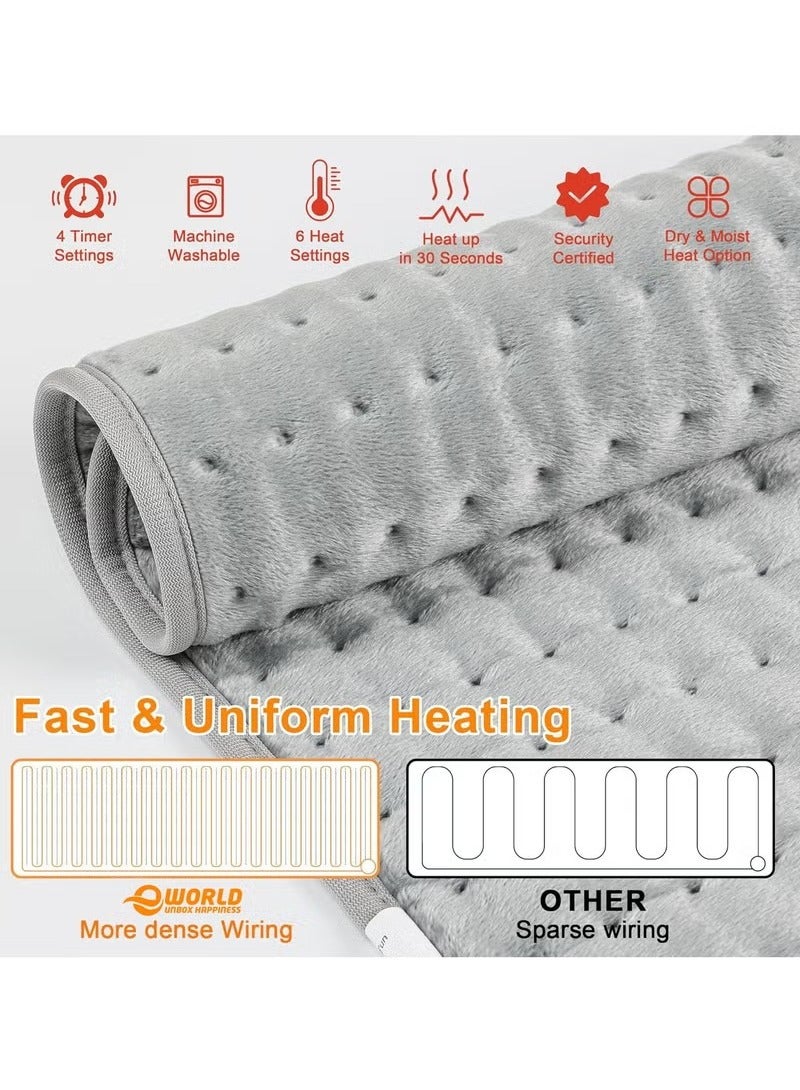 LIMOS Electric Heating Pad with 4 Timer Settings, Auto Shut Off and 6 Heat Levels, Dry Heat Therapy for Back, Neck, Shoulders, Knees, Arms and Legs, Ideal Gift for Women and Men in Grey - Image 4