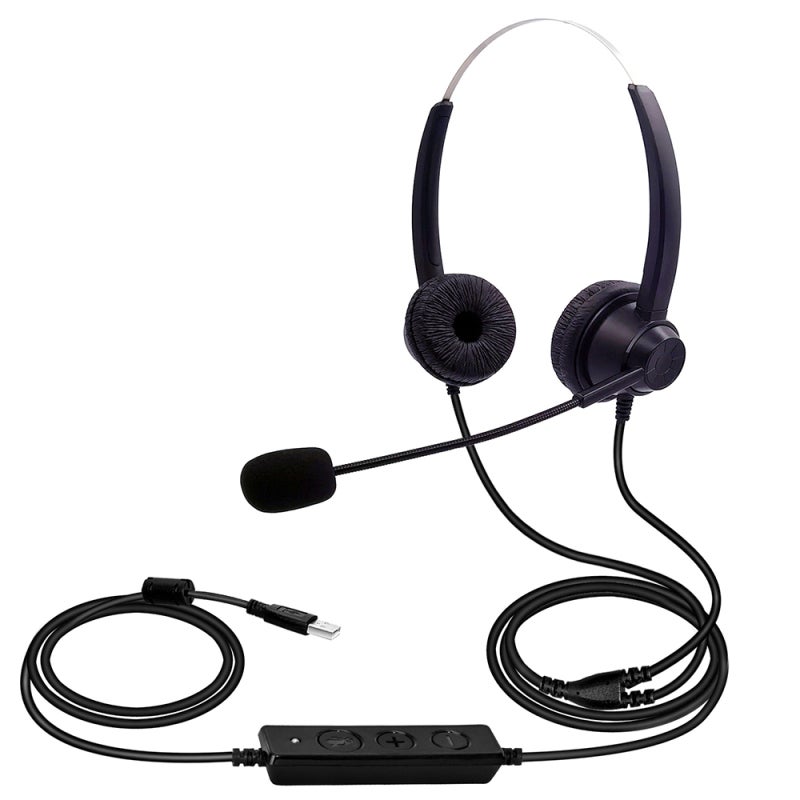 USB Headset With Microphone: 180° Rotatable Headset Arm 330° Rotatable Mic Rod - Anti-EM RF Interference Reduction Plug And Play Dual-Ear Headset For PC Computer Laptop Business Calls Online Meetings - Image 1