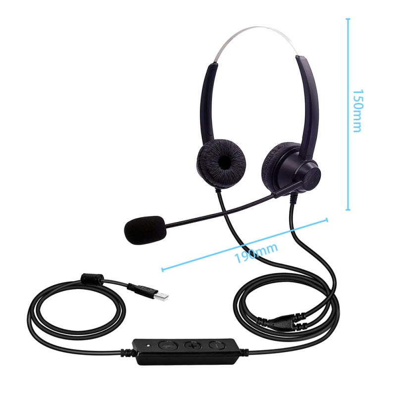 USB Headset With Microphone: 180° Rotatable Headset Arm 330° Rotatable Mic Rod - Anti-EM RF Interference Reduction Plug And Play Dual-Ear Headset For PC Computer Laptop Business Calls Online Meetings - Image 5