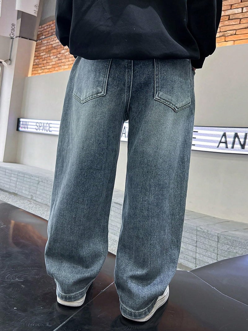Verdusa Boys Jeans Baggy Straight Leg Elastic Waist Loose Denim Pants with Pockets Blue 8 Years - Image 3