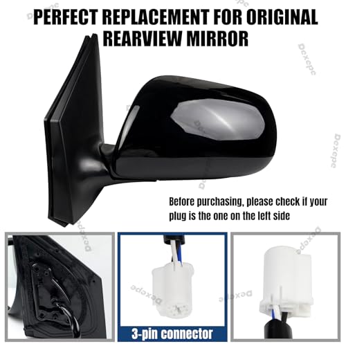 Dexepe Driver Side Mirror Assembly Compatible with Toyota Corolla 2009-2013 Non-heated Power Adjustable Glass Replace 8790902B40, TO1320249, TO1320260, 128-50263BL Black (3Pin Left) - Image 2