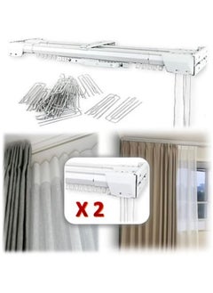 AL WADI FURNITURE Set of 2Heavy Duty Ultra Corded Double Adjustable Extendable Traverse Curtain Rails Curtain Tracks with Curtain Hanging Pinch Pleat 4 Prongs Hooks, 210 – 398 cm, WHITE  - Image 1