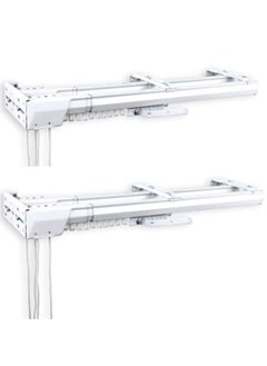 AL WADI FURNITURE Set of 2Heavy Duty Ultra Corded Double Adjustable Extendable Traverse Curtain Rails Curtain Tracks with Curtain Hanging Pinch Pleat 4 Prongs Hooks, 210 – 398 cm, WHITE  - Image 3