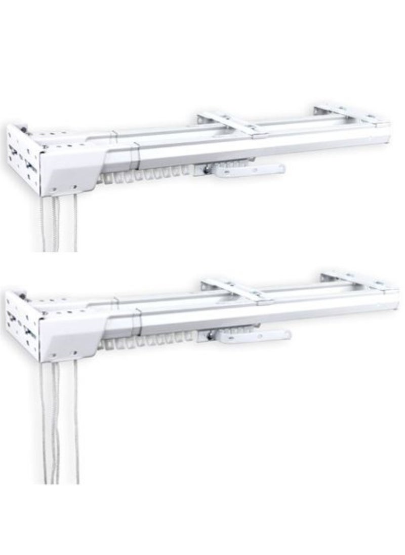 AL WADI FURNITURE - Set of 2Heavy Duty Ultra Corded Double Adjustable Extendable Traverse Curtain Rails Curtain Tracks with Curtain Hanging Pinch Pleat 4 Prongs Hooks, 210 – 398 cm, WHITE - Image 1