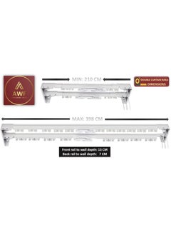 AL WADI FURNITURE Set of 2Heavy Duty Ultra Corded Double Adjustable Extendable Traverse Curtain Rails Curtain Tracks with Curtain Hanging Pinch Pleat 4 Prongs Hooks, 210 – 398 cm, WHITE  - Image 2