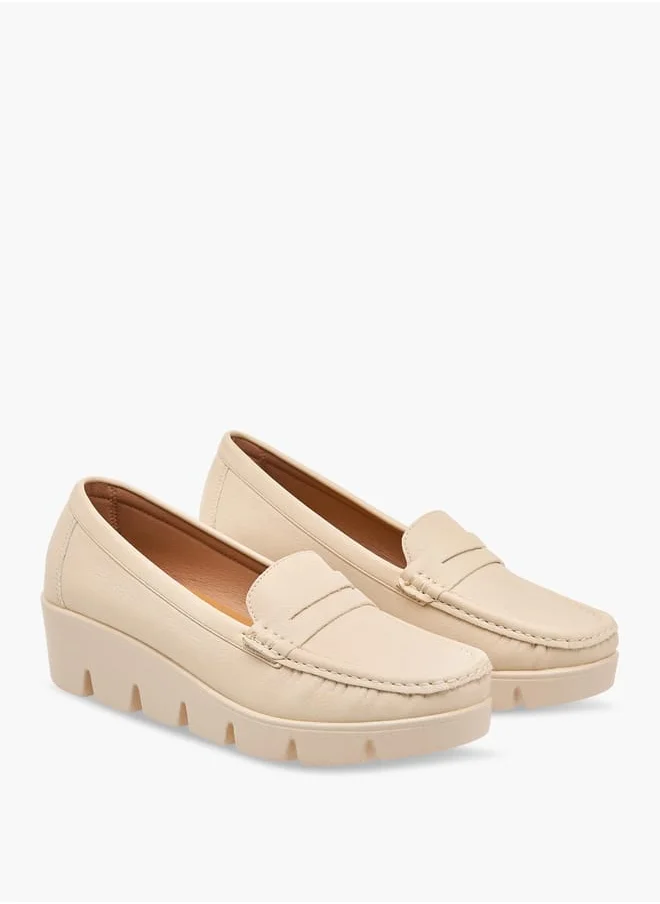 لو كونفورت Women Textured Slip-On Loafers with Wedge Heels