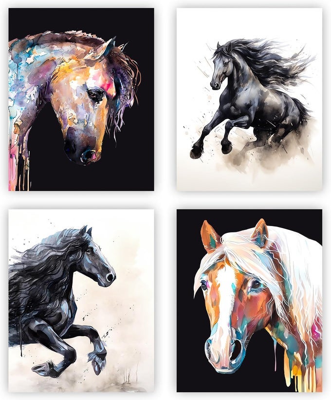 HORSE ART PRINTS SET OF 4 COLORFUL ABSTRACT CANVAS POSTERS 8X10 INCHES WALL ART DECOR FOR HOME AND OFFICE ABSTRACT PRINT FOR ANIMAL LOVERS UNFRAMED