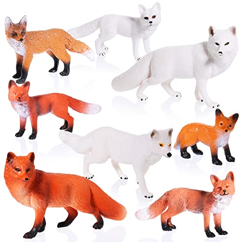 Chalyna 8 Pcs Fox Animal Figures Set Realistic Red Arctic Fox Figure Forest Woodland Jungle Animal Playset Cake Topper Party Favors Educational Gift - Image 1