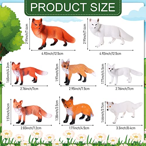 Chalyna 8 Pcs Fox Animal Figures Set Realistic Red Arctic Fox Figure Forest Woodland Jungle Animal Playset Cake Topper Party Favors Educational Gift - Image 5