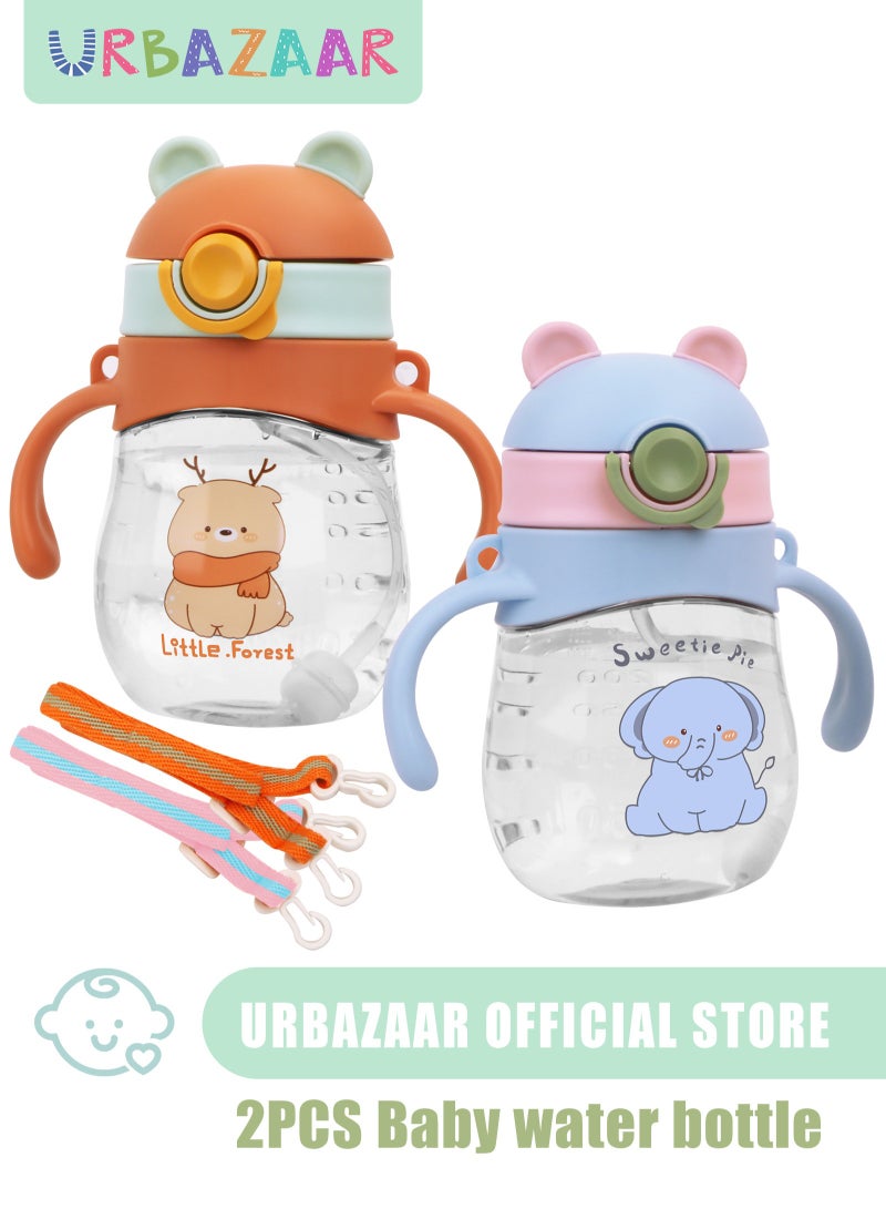 أوربازار 2 كوب شرب للأطفال الصغار، زجاجة مياه للأطفال سعة 410 مل مع غطاء قابل للطي، كوب شرب على شكل ديناصور للأطفال الصغار مع مقابض سهلة الإمساك ومقياس، كوب تدريب مانع للانسكاب للأطفال الذين يشربون بشكل مستقل - Image 1