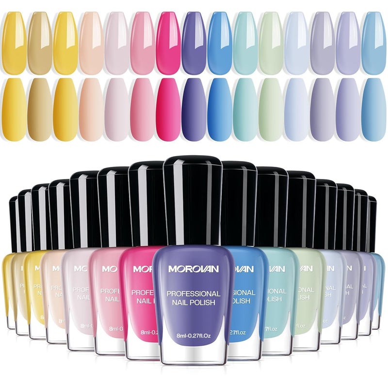 Morovan Pastel Nail Polish Set: Spring Macaron Air Dry 15 Bright Colors 0.27oz Summer Regular Fingernail Polish Bulk Nail Polish Kit Finger Nail Polish Gift Set for Women - Image 1