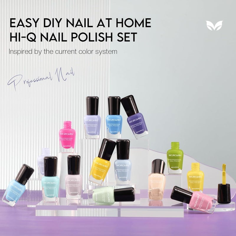 Morovan Pastel Nail Polish Set: Spring Macaron Air Dry 15 Bright Colors 0.27oz Summer Regular Fingernail Polish Bulk Nail Polish Kit Finger Nail Polish Gift Set for Women - Image 2