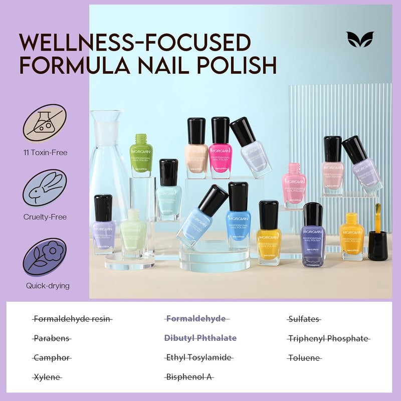 Morovan Pastel Nail Polish Set: Spring Macaron Air Dry 15 Bright Colors 0.27oz Summer Regular Fingernail Polish Bulk Nail Polish Kit Finger Nail Polish Gift Set for Women - Image 4