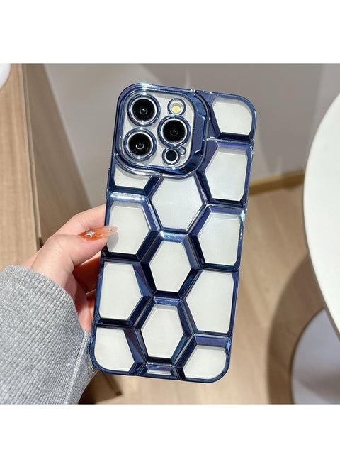 For iPhone 16 Pro Electroplating Laser Engraving 3D Honeycomb Clear TPU Phone Case(Blue)