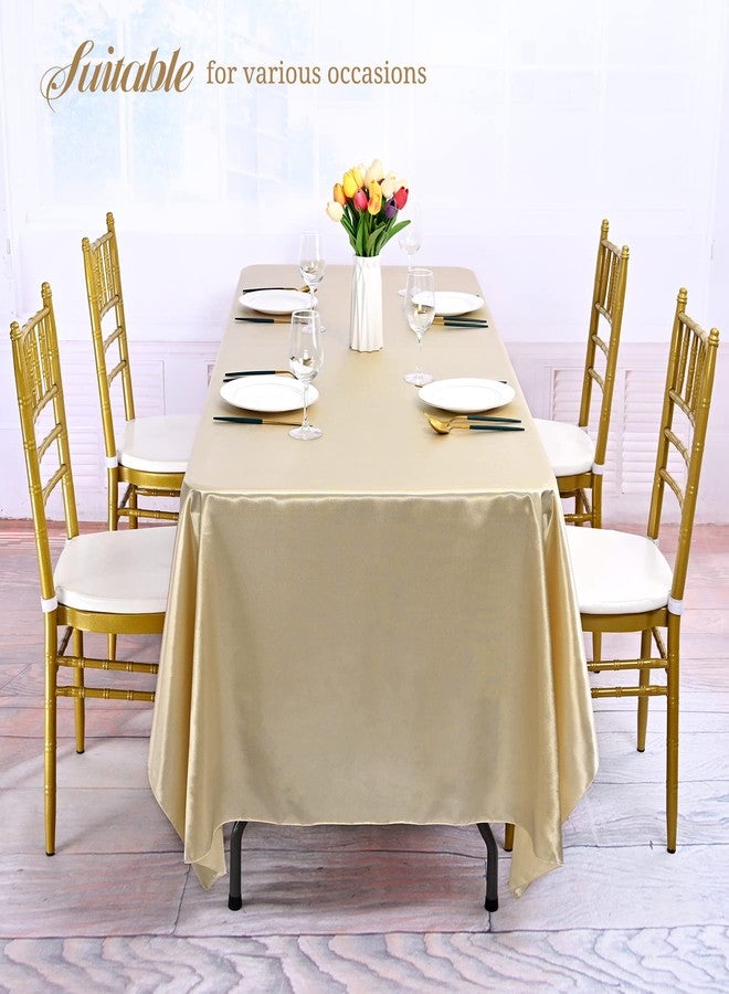 REWOMC 12 Pack Champagne Satin Tablecloth, 57 x 108 Inch Satin Table Cloth for 6 Foot Rectangle Tables, Wrinkle Resistant Washable Table Covers Bright Silk Table Clothes for Wedding, Party, Banquet - Image 4