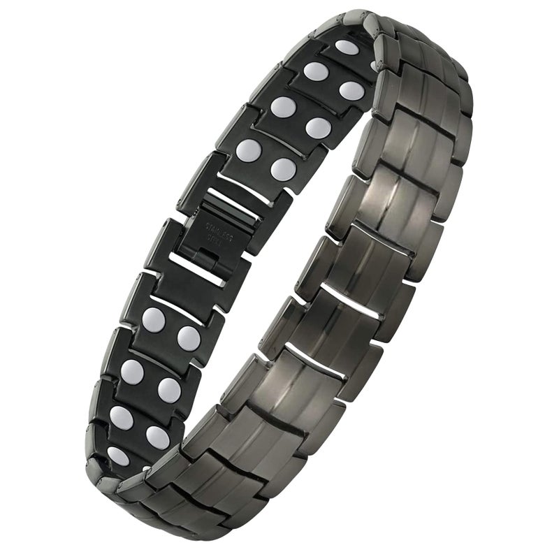Feraco Magnetic Bracelet for Men Titanium Steel Magnetic Bracelet for Men with Double Row Magnets Adjustable Gray