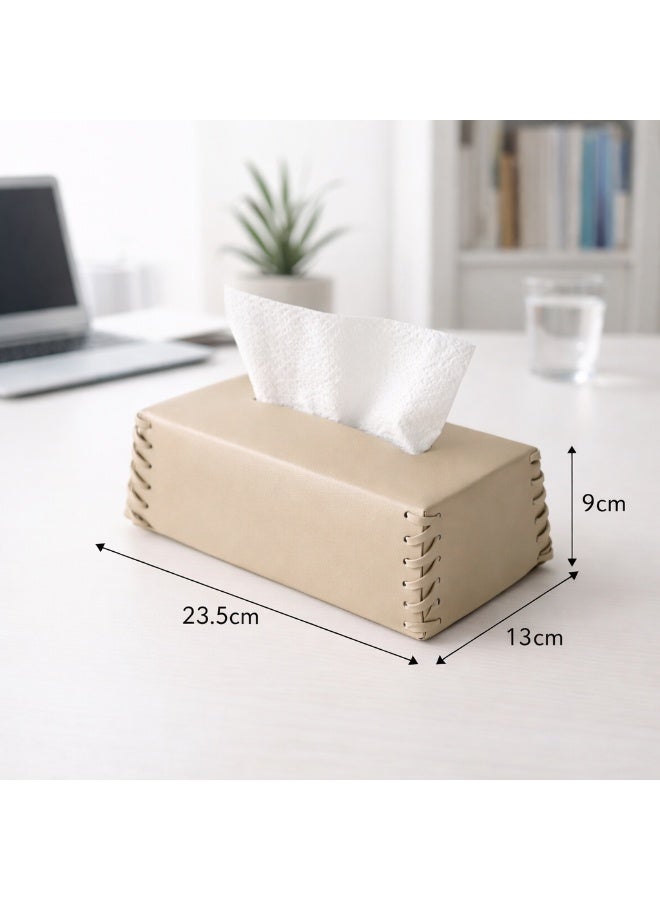 كينجمازي **الترجمة إلى العربية：**  غطاء علبة مناديل مستطيل، حامل مناديل أنيق بتصميم عصري، منظم/موزّع مناديل ورقية مستطيل حديث مصنوع من جلد PU للديكور، مناسب للحمام وطاولة السرير وطاولة القهوة والمكتب المنزلي، باللون البيج - Image 2