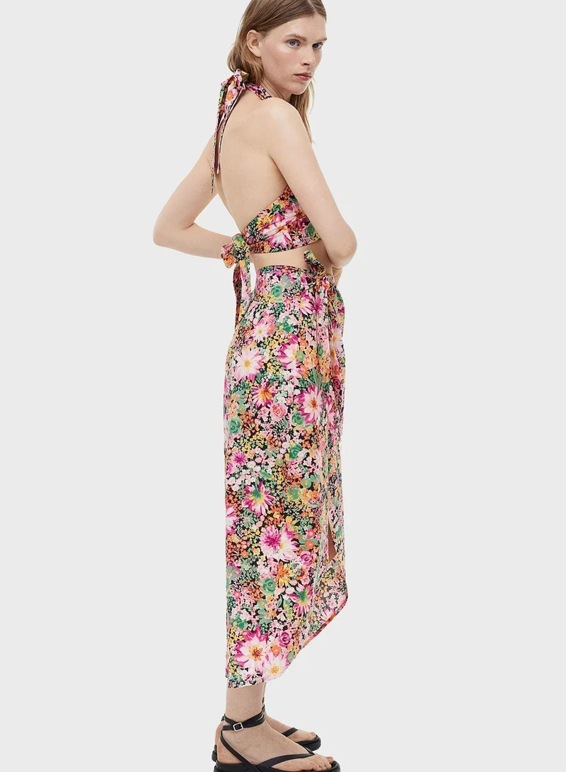 H&M Floral Tie Detail High Waist Wrap Skirt