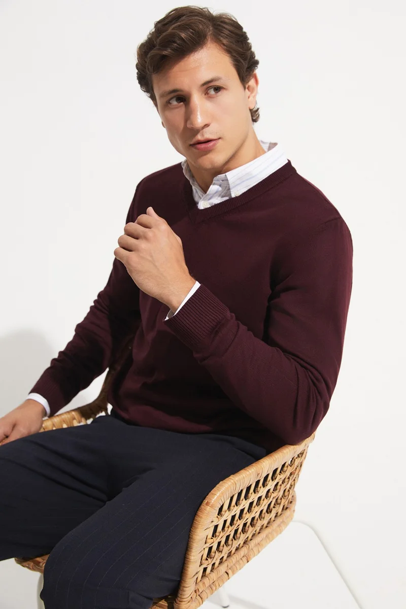 جون Men's Regular Fit V-Neck Knitwear Sweater