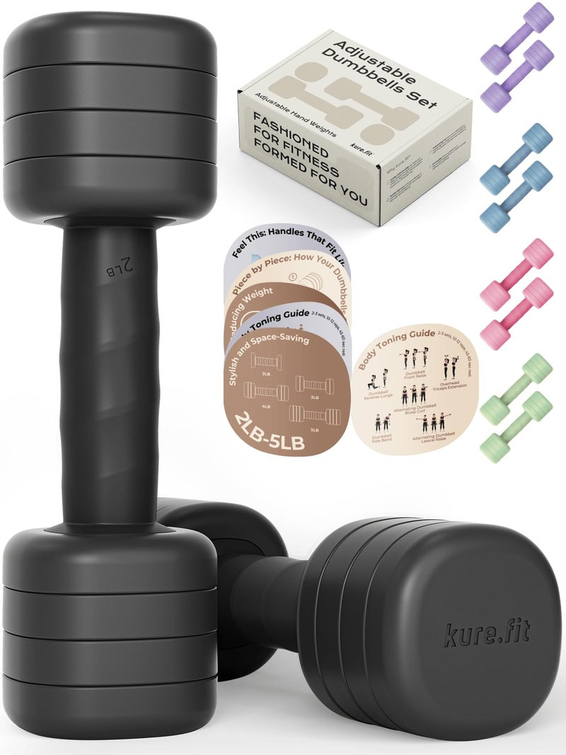 kure.fit kurefit Adjustable Dumbbell Set2LB 3LB 4LB 5LB Light Hand Weights for WomenOneTwist Weight AdjustmentNonSlip Curved Grip HandleFree Weights for Home Gym Rehab Pilates Yoga Strength Training - Image 2