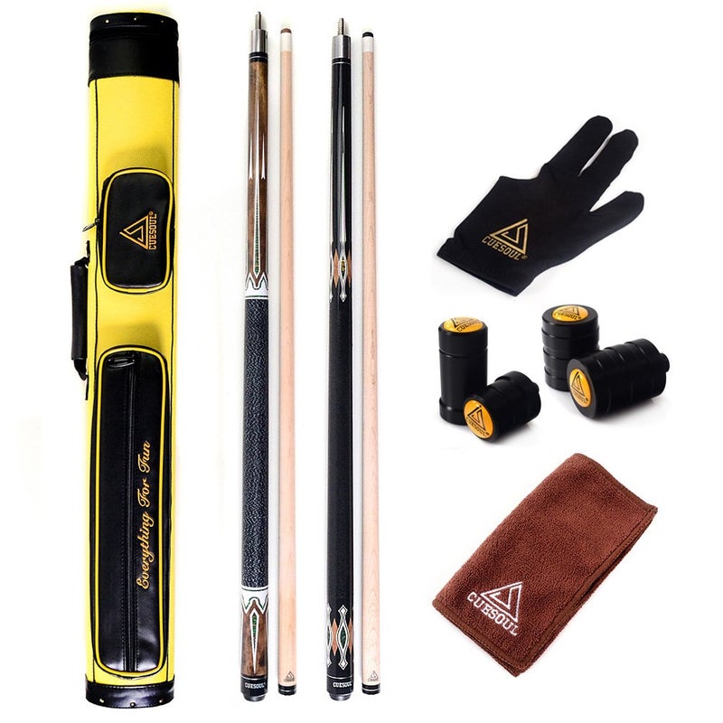 CUESOUL Set of House Bar Pool Cue Sticks Combo 2 Cue Sticks Packed in 2x2 Hard Pool Cue Case E206