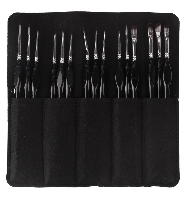 Worison Worison 15pc Micro Detail Paint Miniature Painting Brushes Set for Acrylic and Watercolor in Hard Roll Up Pouch Black - Image 1