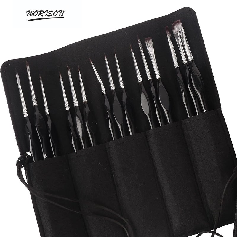Worison Worison 15pc Micro Detail Paint Miniature Painting Brushes Set for Acrylic and Watercolor in Hard Roll Up Pouch Black - Image 2