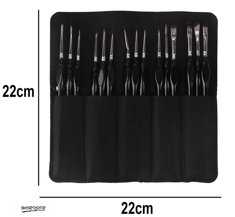 Worison Worison 15pc Micro Detail Paint Miniature Painting Brushes Set for Acrylic and Watercolor in Hard Roll Up Pouch Black - Image 4