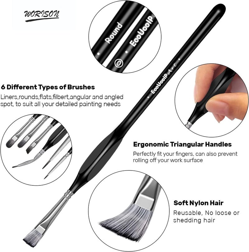 Worison Worison 15pc Micro Detail Paint Miniature Painting Brushes Set for Acrylic and Watercolor in Hard Roll Up Pouch Black - Image 3