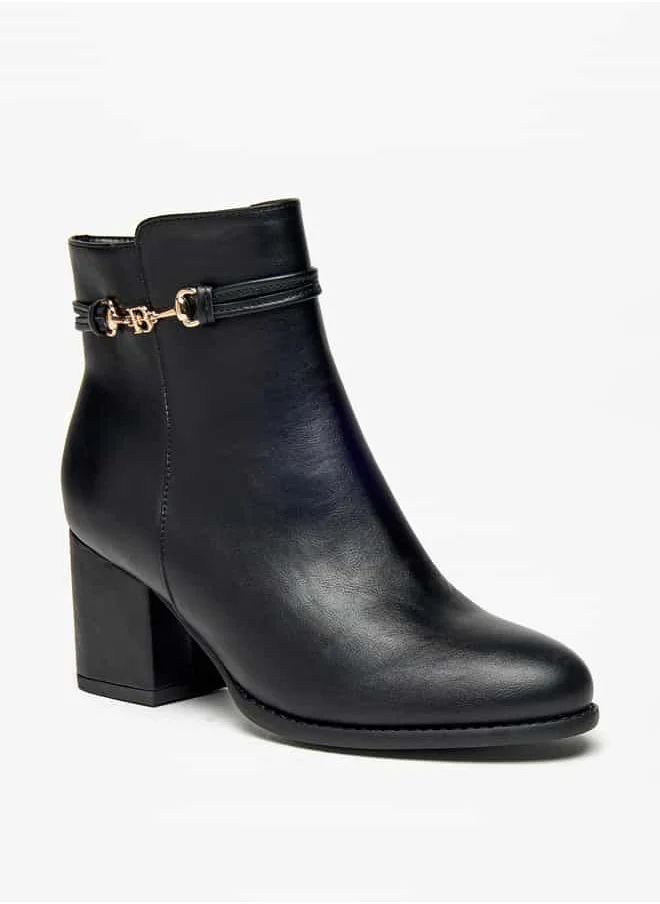 Flora Bella By Shoexpress Women Solid Ankle Boots with Block Heels and Zip Closure