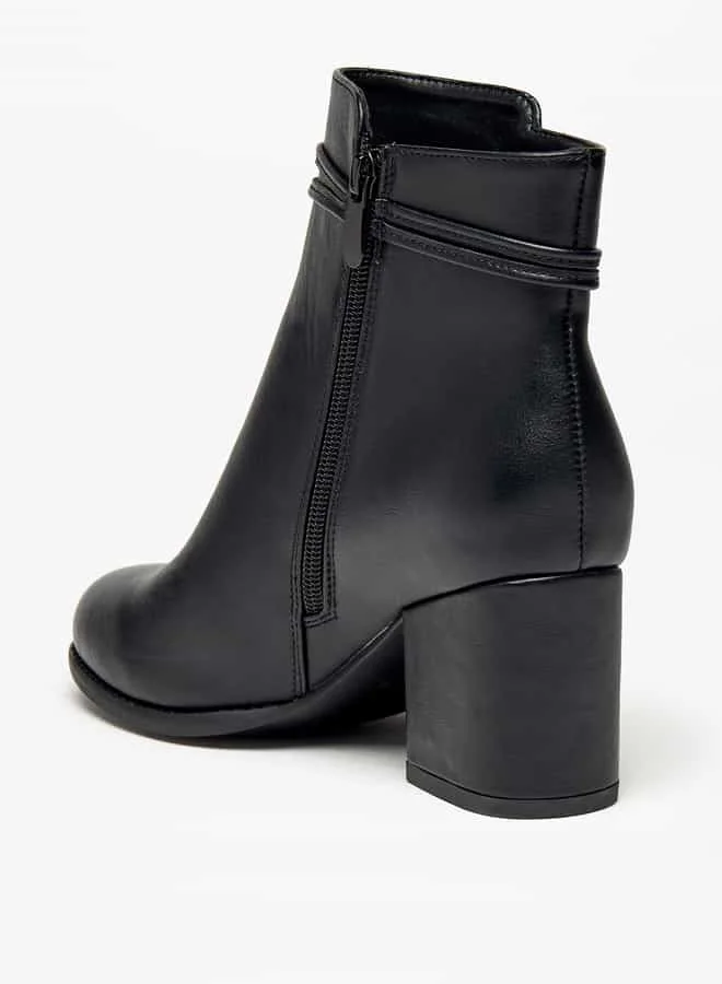 Flora Bella By Shoexpress Women Solid Ankle Boots with Block Heels and Zip Closure