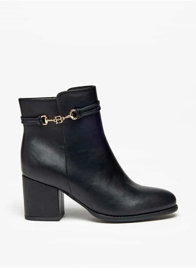 Flora Bella By Shoexpress Women Solid Ankle Boots with Block Heels and Zip Closure