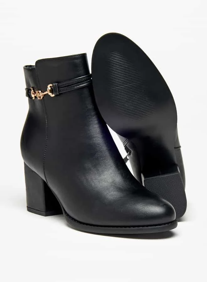 Flora Bella By Shoexpress Women Solid Ankle Boots with Block Heels and Zip Closure